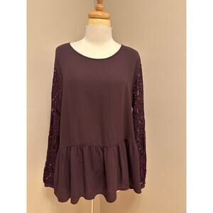 NWT Loft Lace Sleeve Peplum Top Burgundy Sz Large